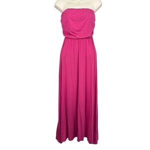 See You Monday Maxi Dress Women’s Medium Pink Smocked Bodice Summer Strapless